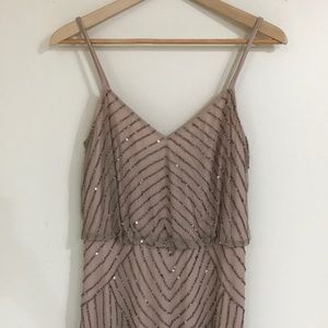 Champagne Adrianna Papell Art Deco beaded gown